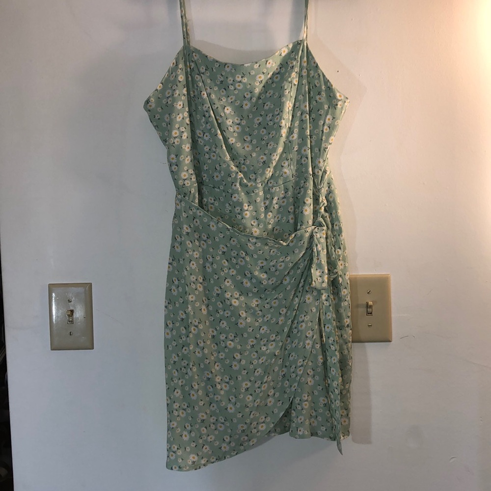 Sage Green Wrap Dress with Daisy Detail